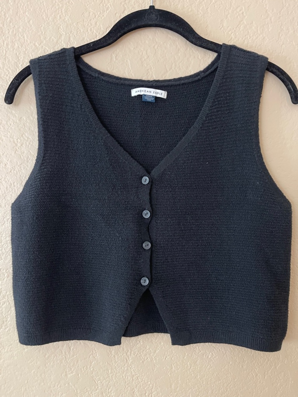 American Eagle Black Textured Knit Vest